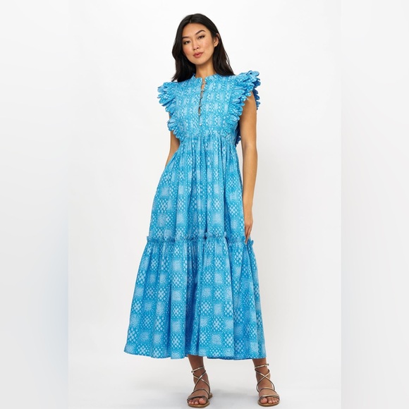 Oliphant Cotton. Scallop Pintuck Maxi- Matrix Blue XS. NWOT - Picture 2 of 6